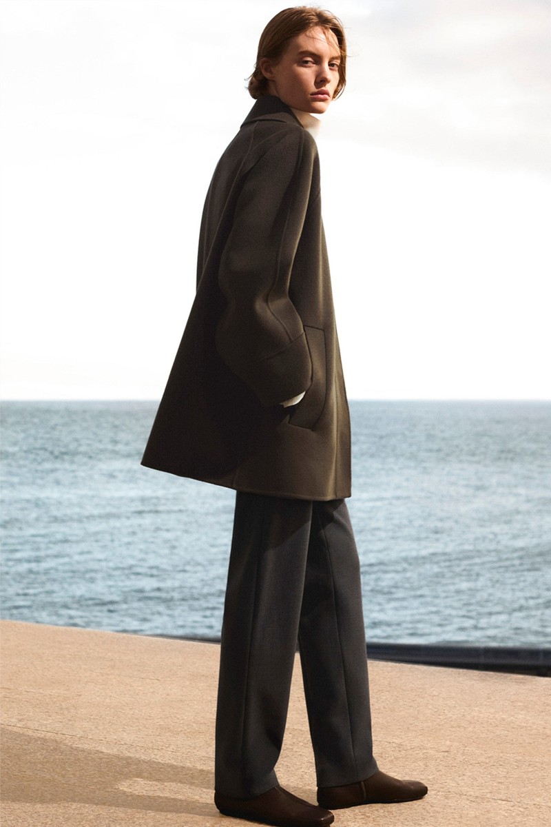 Funnel-Neck Double-Faced Wool Short Coat